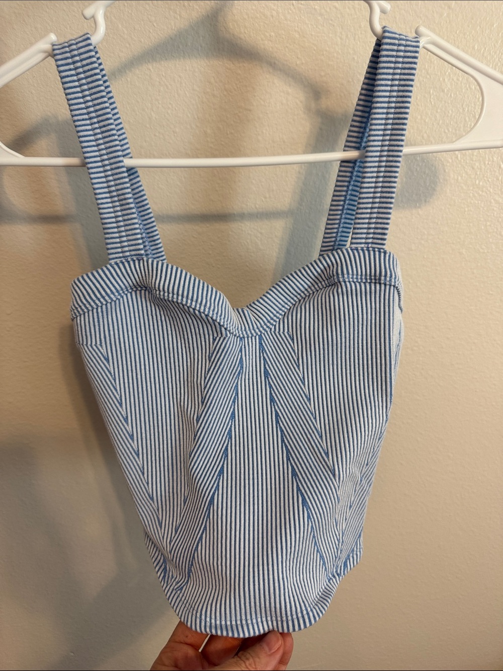 FP Movement by Free People Blue and White Striped Sweetheart Crop Top